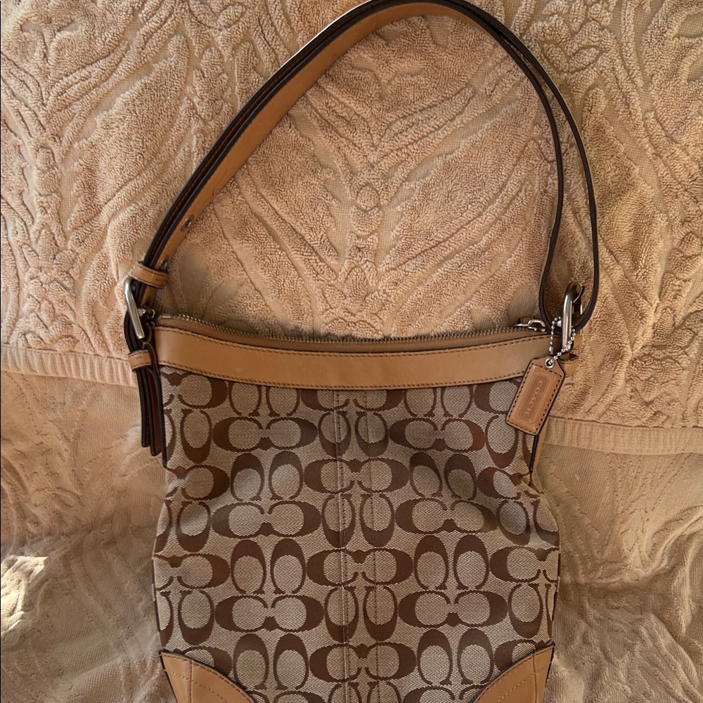 Coach Signature Brown and Tan Shoulder Bag